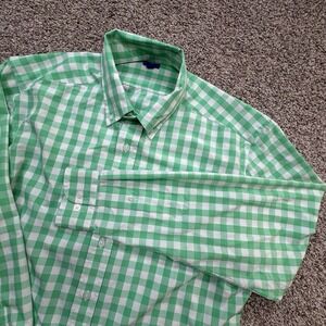 FootJoy Shirt Mens Large Green White Check Button Up Casual Preppy Dadcore‎